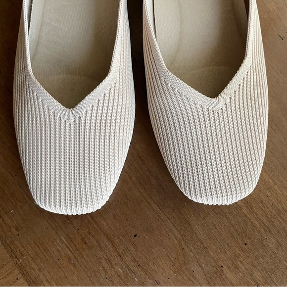 Vivaia Square Toe V-Cut Cream Ballet Flats Margo Office Workwear Neutral Capsule - Picture 2 of 12